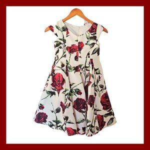 CHASING FIREFLIES Rose Print ‎ Satin Lined Dress Size 8 Girls White Red